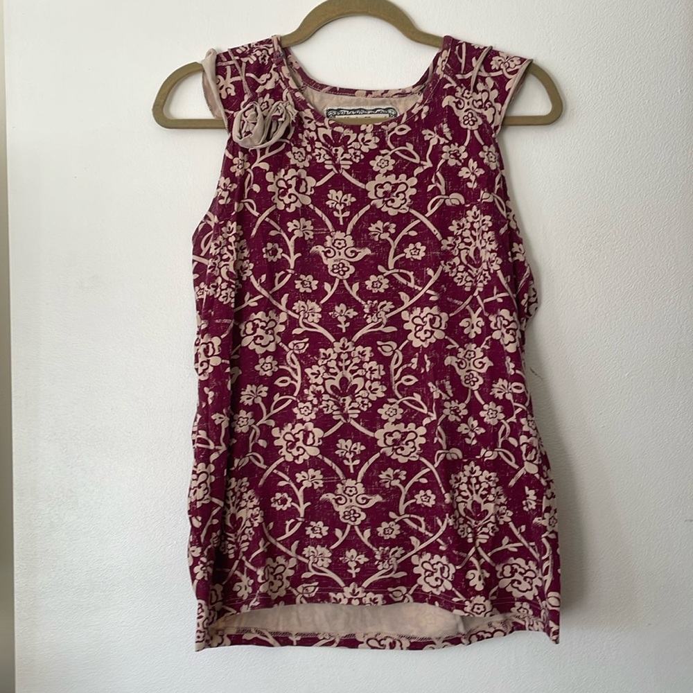 Effie's Heart Sleeveless Floral Damask Tank Top in Burgundy and Cream